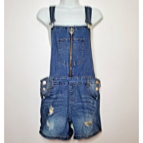 Almost Famous Shortall Size 9 Overalls Women's Distressed Zipper Front - Picture 1 of 10